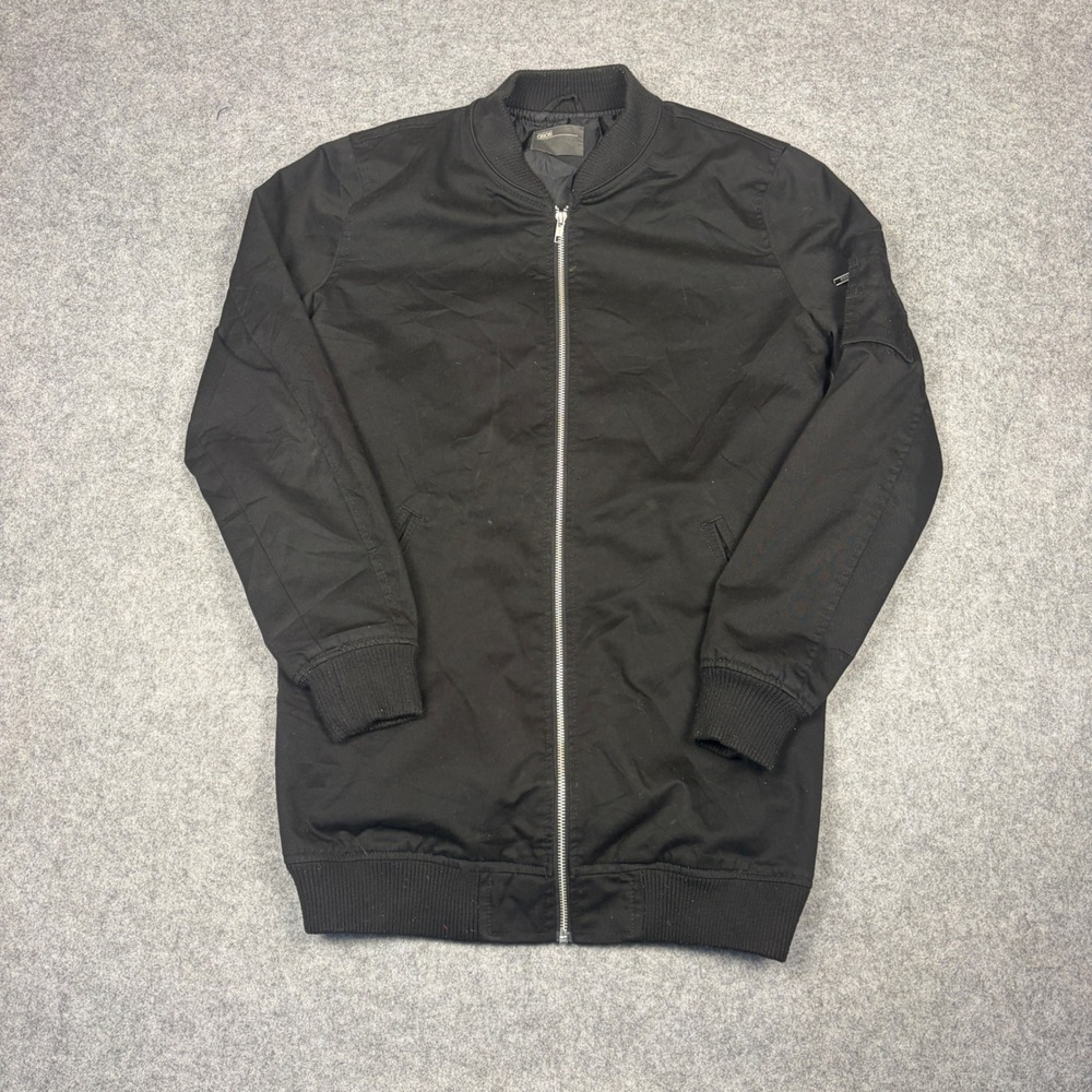 ASOS Mens Longline Bomber Jacket Black Full Zip Utility Flight Pocket Size M